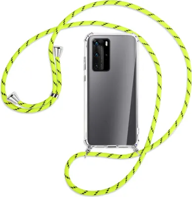 Produktbild von Handykette Backcover-Schutzhülle mit Band (Metall silberfarben) für Huawei P40 - neongelb