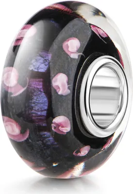 Produktbild von MATERIA by Matthias Wagner Glas Bead Anhänger schwarz mit Glitzerfolie rosa lila 1479