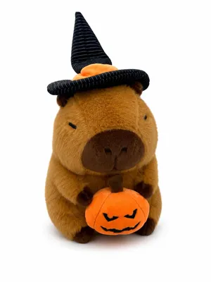 Produktbild von Halloween Capybara Kuscheltier mit Hexenhut und Kürbis 27 cm Plüschtier Stofftier Kawaii Geschenk für Kinder