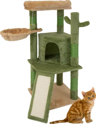 Produktbild von Kratzbaum Kaktus 103 cm Höhe mit Teddyplüsch & Sisal mehrstöckiger Kletterbaum Katzenbaum Katzenhaus