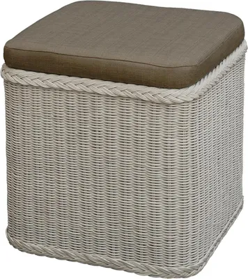 Zdjęcie produktu dla KRINES HOME Rattanowy kosz na pranie Szafka na pranie Tapicerowane siedzisko Biały Duży kosz na pranie Szafka na pranie Stołek łazienkowy Stołek do siedzenia