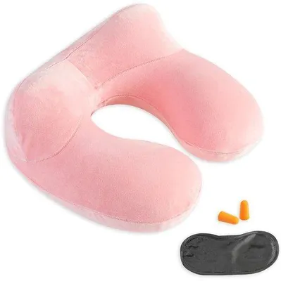 Productafbeelding van Unyqoos® Opblaasbaar neksteunkussen, roze – Reiskussen met een zachte, wasbare hoes, compact en verstelbaar, geschikt voor vliegtuig, auto en kantoor