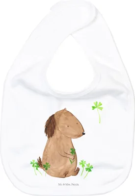 Produktbild von Mr. & Mrs. Panda Lätzchen Hund Kleeblatt - Weiß - Geschenk, Sabber, Baumwoll, Viel Glück, Sabberlätzchen, Für Babys, Sprüche, Glücksbringer, Baumwoll-Lätzchen