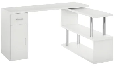 Produktbild von Moderner Eckschreibtisch aus Holz mit Schublade, Schrank und Regalen, Bš¹ro- und Wohnm?bel, wei?