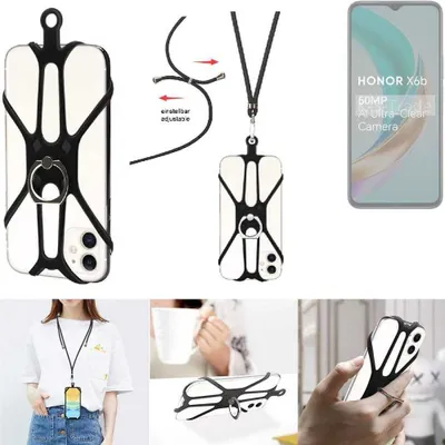Produktbild von K-S-Trade 3in1 Handykette Handyband Handykordel Halsband Smartphone-Ring Handy-Ring kompatibel mit Honor X6b Fingerhalterung Handyring Tischständer