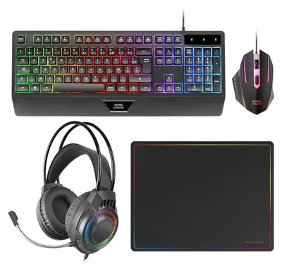 Image de Mars Gaming MCP124PRO, Câble, USB, Commutateurs à membrane, QWERTY, LED RGB, Noir
