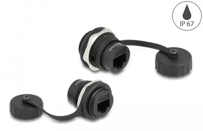 Produktbild von Delock RJ45 Cat.6 Einbaubuchse mit Verschlusskappe IP67 staub- und wasserdicht