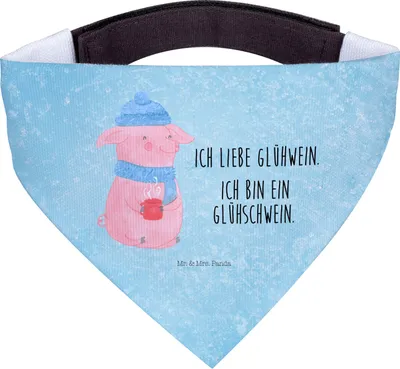 Produktbild von Mr. & Mrs. Panda Hunde Halstuch Schwein Glühwein - Eisblau - Geschenk, Glühschwein, Bandana, Hund, Hals Tuch, für, Weihnachtsmarkt, Hundehalstuch, Weihnachten, Punsch