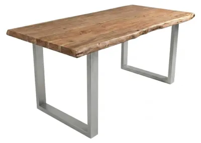 Produktbild von Baumkantentisch Cali 240 x 100 cm, Akazienholz massiv naturfarben, 50 mm Tischplatte, Esstisch mit U-Metallgestell Silber, Industrial-Design