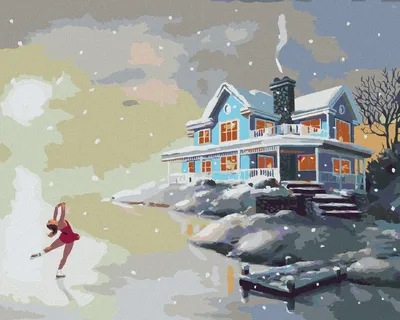 Produktbild von Zuty - Malen nach Zahlen - EISKUNSTLÄUFERIN AUF DEM EIS AM STEG UND BLAUES HAUS (D. RUSTY RUST), 40x50 cm, mit Keilrahmen (bereits gespannt)