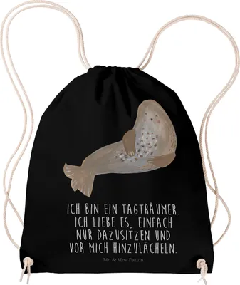 Produktbild von Mr. & Mrs. Panda gym rucksack Robbe Lachen - Schwarz - Geschenk, Seehund, Sportbeutel, Robben, Ostsee, sporttasche klein, Strand, Lustige Sprüche, Stoffbeutel, Nordsee