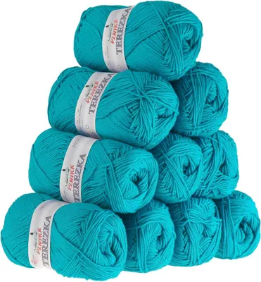 Produktbild von 10 x 50g Strickgarn Terezka 100% Baumwolle Baumwollgarn Häkelgarn, Farbe:türkisblau
