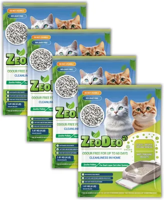 Zdjęcie produktu dla Granulki zeolitowe do kuwety dla kota, 4 x 1,8 kg, tworzące bryłki, pochłaniające zapachy, przeznaczone do kuwety dla kota