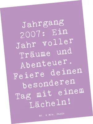 Produktbild von Mr. & Mrs. Panda Postkarte Spruch 2007 Geburtstag - Lavendeltraum - Geschenk, Erinnerungen, Ansichtskarte, besondere Momente, Glückwunsch, Happy Birthday, Lächeln, Jahr