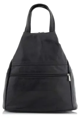 Produktbild von Schwarz Damen Lederrucksack 2-in-1 aus weichem Naturleder, Cityrucksack, elegant, Freizeitrucksack, Alltagsrucksack – Belveder Arima01