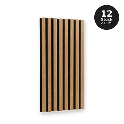 Produktbild von Wandlamellen 30x60 cm - Set 12 Stück (2,16 m²) - MDF-Lamellen - Filzunterlage - Wanddekoration - SARAGOSSA