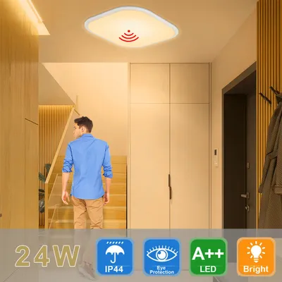 Obrázek produktu pro XMTECH 24W LED stropní světlo Teplá bílá stropní lampa s radarovým senzorem 30x30cm LED panelové pokojové svítidlo pro kuchyň Ložnice Balkon Předsíň