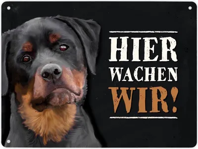 Produktbild von Hier wachen wir! Metallschild XL mit Rottweiler Motiv Schild Blechschild