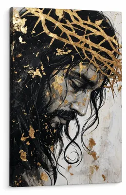 Immagine prodotto di Quadro di Gesù Cristo con di spine su tela – con dettagli dipinti a mano - 100x150 cm