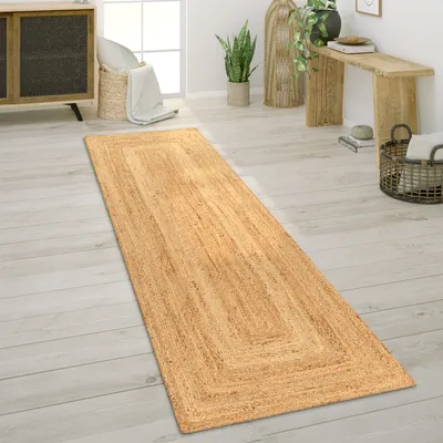 Produktbild von Teppich Wohnzimmer Naturfaser Jute Handgearbeitet Abstraktes Modernes Muster Grösse 80x150 cm