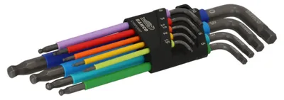 Image de Jeu de 9 clés Allen longues avec extrémité sphérique, de différentes couleurs