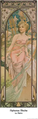 Zdjęcie produktu dla Alphonse Mucha Art Print Obraz - Cztery pory dnia, poranek, 1899 (91 x 30 cm)