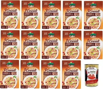 Produktbild von Riso Gallo- 3 Cereali. Riso integrale,avena e Grano senatore Cappelli 3 Getreide. Brauner Reis, Hafer und Senatore Cappelli-Weizen 14x 400gr + Italian Gourmet Polpa di Pomodoro 400g