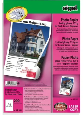 Produktbild von SIGEL LP341 Fotopapier für Farb-Laser/-Kopierer, 2-seitig hochglänzend, 135 g/m², A4, 200 Blatt