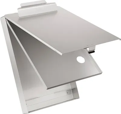 Produktbild von Aluminium klembord mit großem Innenfach - DIN A4 - 230x345 mm - silber - mit Kugelschreiberfach.