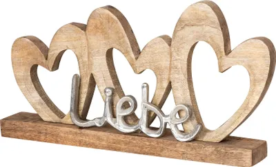 Produktbild von Aufsteller Herz 40x22cm Liebe Schriftzug Mango Holz Metall Braun Silber Deko