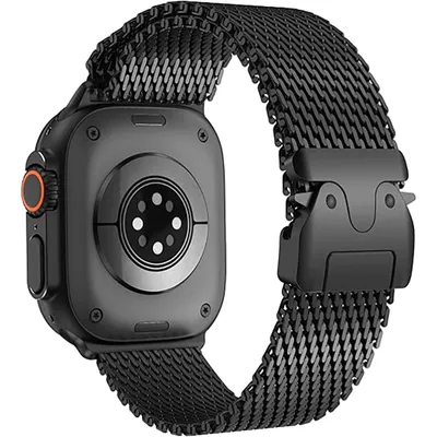 Produktbild von FFO2World Milanese Armband für Apple Watch mit Fallschirmverschluss (Schwarz) – 42(S10)-41-40-38mm Damen/Herren