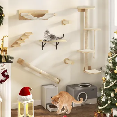 Produktbild von Klimwand für Katzen - Katzenklimboom mit Krabbäumen - 7 Stück - Holz