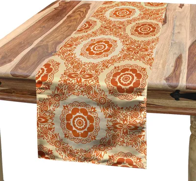 Obrázok produktu pre ABAKUHAUS Oranžový a béžový obrus, dekoratívne barokové listy a kvety – viktoriánsky vintage vzor, 40 x 180 cm, oranžová a béžová