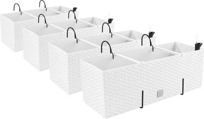 Produktbild von PAFEN 2v1 Set 4x Balcony Box Kvetinový box Ratanový vzhľad 4 farby Kvetináč Kvetináč Biely