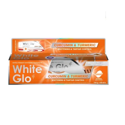 Productafbeelding van White Glo Whitening tandpasta met kurkuma en kurkuminextract, 150g/100ml + tandenborstel
