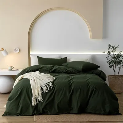 Produktbild von Bettwäsche-Set 135x200cm Baumwolle Olivgrün 2-teilig mit Kissenbezug 80x80cm