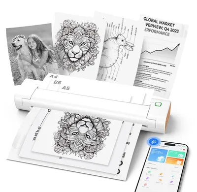 Zdjęcie produktu dla Przenośna drukarka termiczna, bezprzewodowa drukarka Bluetooth A4 do smartfonów i komputerów