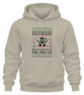 Obrázek produktu pro Falhalla Skull Santa Ugly Sweater - vánoční dárek Uni mikina s kapucí, Nature, L
