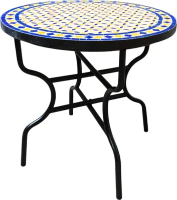 Produktbild von Marokkanischer Mosaiktisch Giralda Natur Blau Gelb 80cm | Handarbeit
