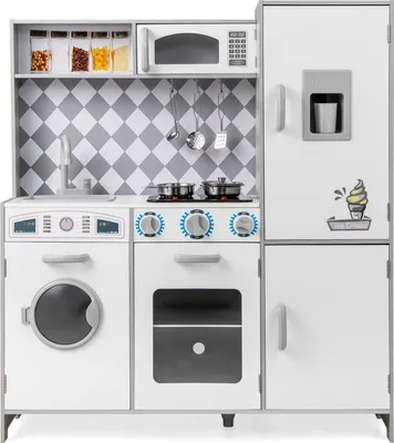 Immagine prodotto di COSTWAY Cucina in legno per bambini, cucina da gioco con fornelli, lavatrice, forno, microonde, accessori da cucina Cucina in legno con luci e suoni per bambini dai 3 anni in su