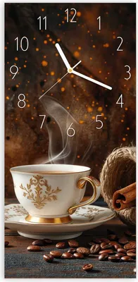 Produktbild von Wanduhr aus Glas mit Motiv Kaffee Und Zimt- 30 x 60 cm - inkl. Aufhängesystem