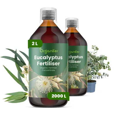 Obrázok produktu pre Eukalyptus, tekuté hnojivo 2x1 L – vzorec NPK 3-4-3 – pre stromy – pre zdravé listy a silný rast – podporuje korene a stabilitu – organické
