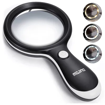 Produktbild von MOJINO Lupe mit Licht, Beleuchtete 10Fach Vergrößerung mit 18 Led Licht, Kleine 10X Handlupe für Senioren, Senioren Lesen, Inspektion, Münzen, Juwelier, Bücher (Schwarz)