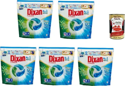 Produktbild von Dixan Discs 4in1 Classico, 28 lavaggi, Waschmaschinenwaschmittel in Kapseln 5x 28 Wäschen + Italian Gourmet polpa 400gr