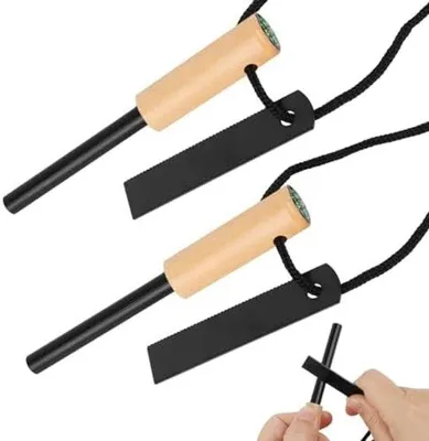 Produktbild von Outdoor-Vuurstaal-Set mit Kompass - Zuverlässiger Vuurstarter für Camping und Survival