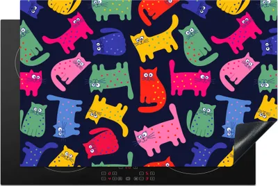 Produktbild von KitchenYeah© Herdabdeckplatte Muster - Katze - Regenbogen - Rosa - Mädchen - Kinder - Kind , 81x52cm, Küche Deko, Glaskeramikkochfeld Herdabdeckung, Abdeckplatte fùr Kochfeld