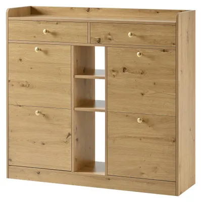 Image de Armoire à chaussures avec portes pliantes - Blanche - Largeur 110 cm - Hauteur 100 cm - En bois - Pour entrée et couloir