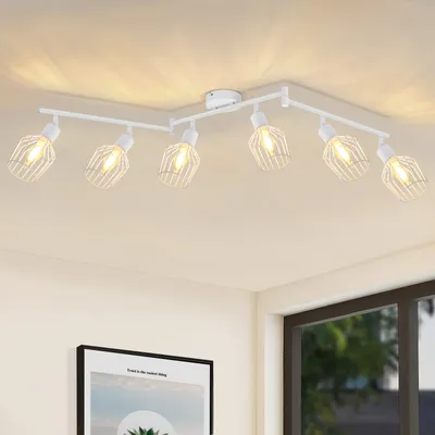 Obrázek produktu pro ZMH stropní svítidlo 6 plamenů E14 stropní reflektor - stropní svítidla bílá retro stropní lampa otočná 350° LED pro předsíň ložnici obývací pokoj kuchyň