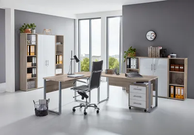 Produktbild von BMG Möbel Büromöbel-Set, Office Edition Set 5, eiche/ weiß matt