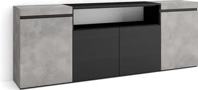 Produktbild von Sideboard, Highboard, 200x35x75cm, 4 Türen, Wohnzimmer, Küche, Zementgrau und Schwarz